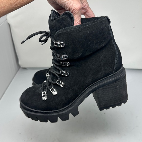 Jeffrey Campbell Black Suede Golan Leather Lug Heel Ankle Boots Womens 9.5M FLAW - Picture 9 of 15